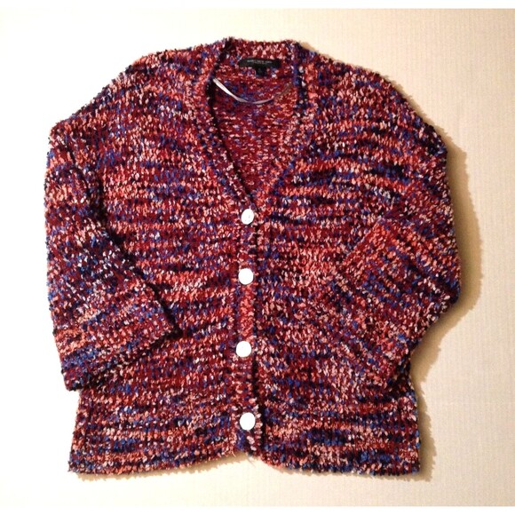Cardigan Sweater Womens M Multicolor Knit Button Thick Chunky Granny Soft Cozy - Picture 1 of 7